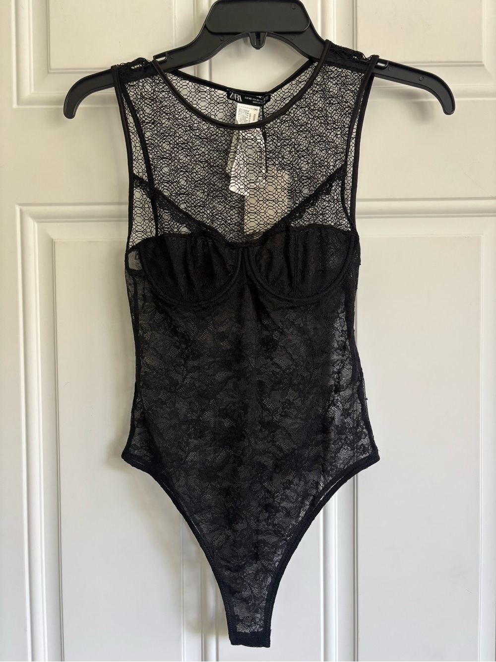 NWT Zara Black Lace Sheer Underwire Bodysuit